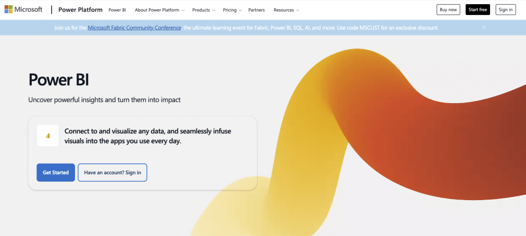 Power BI Homepage Screenshot