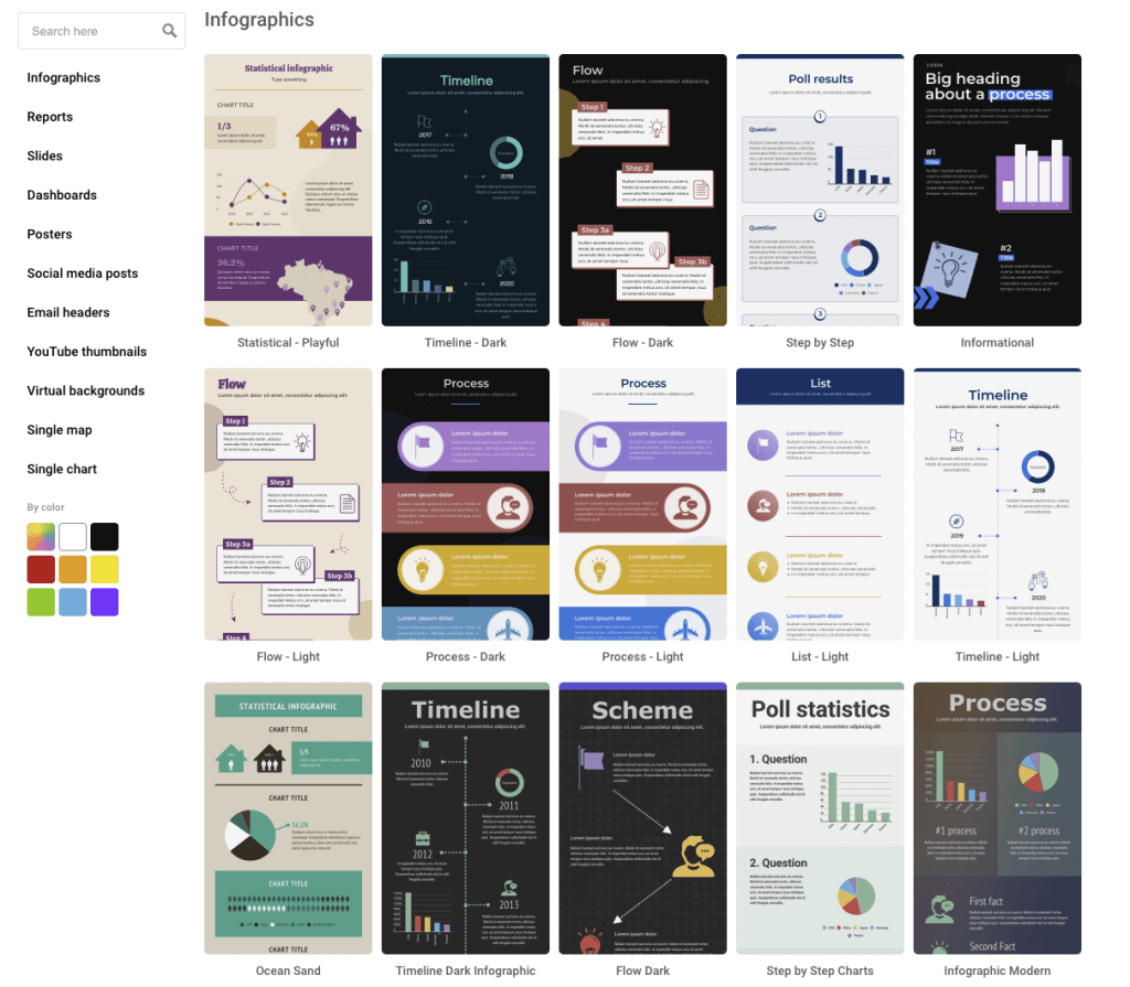 Infogram template library page (Screenshot)